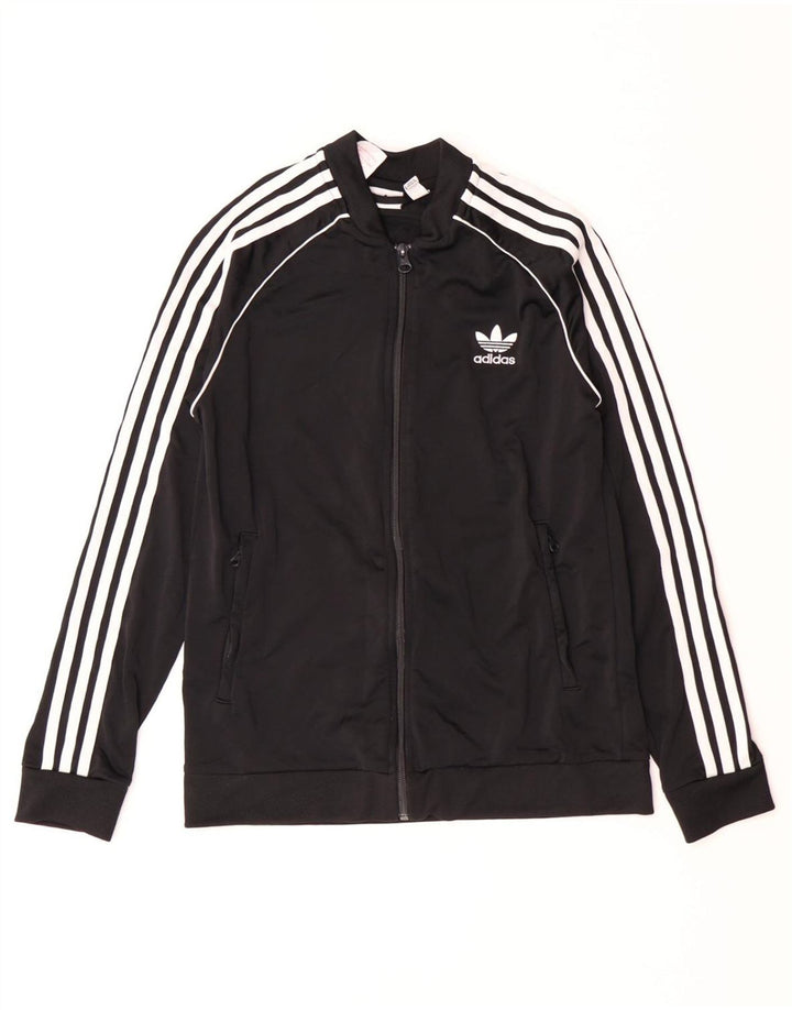 ADIDAS Girls Tracksuit Top Jacket 13-14 Years Black Polyester