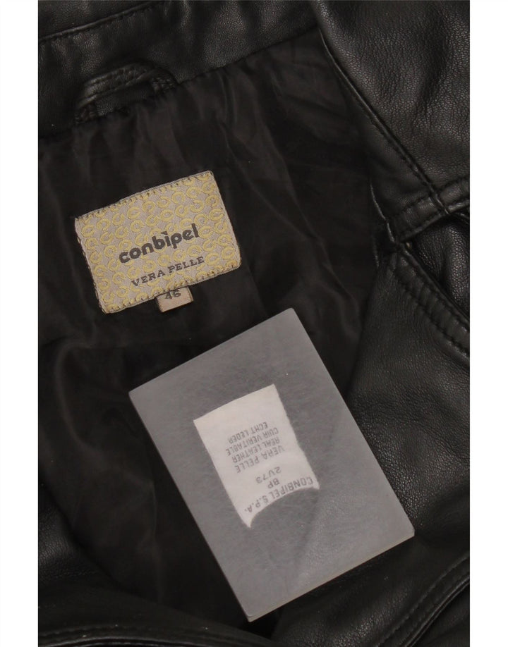 Conbipel Womens Leather Coat IT 46 Large Black Leather