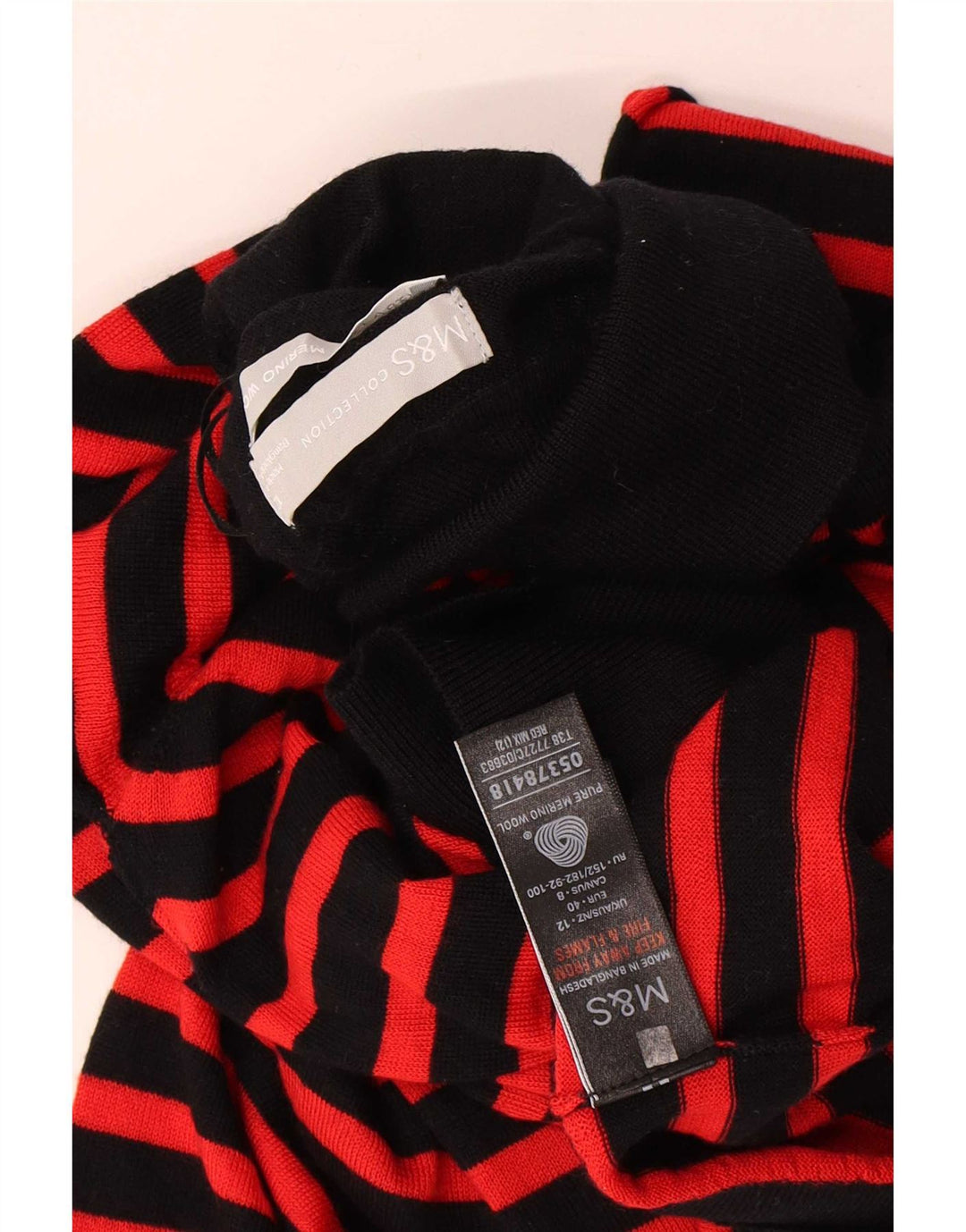 Marks & Spencer Womens Roll Neck Jumper Sweater UK 12 Medium Black Striped