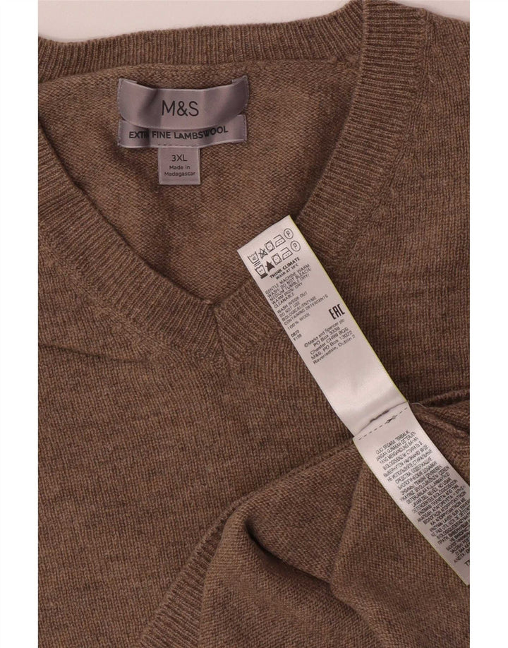 Marks & Spencer Herren-Pullover mit V-Ausschnitt, 3XL, beige Wolle
