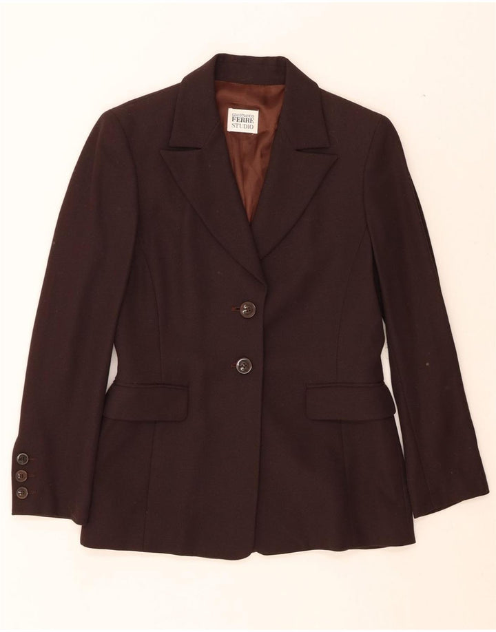 GIANFRANCO FERRE Womens 2 Button Blazer Jacket UK 10 Small Brown Wool Vintage Gianfranco Ferre and Second-Hand Gianfranco Ferre from Messina Hembry 
