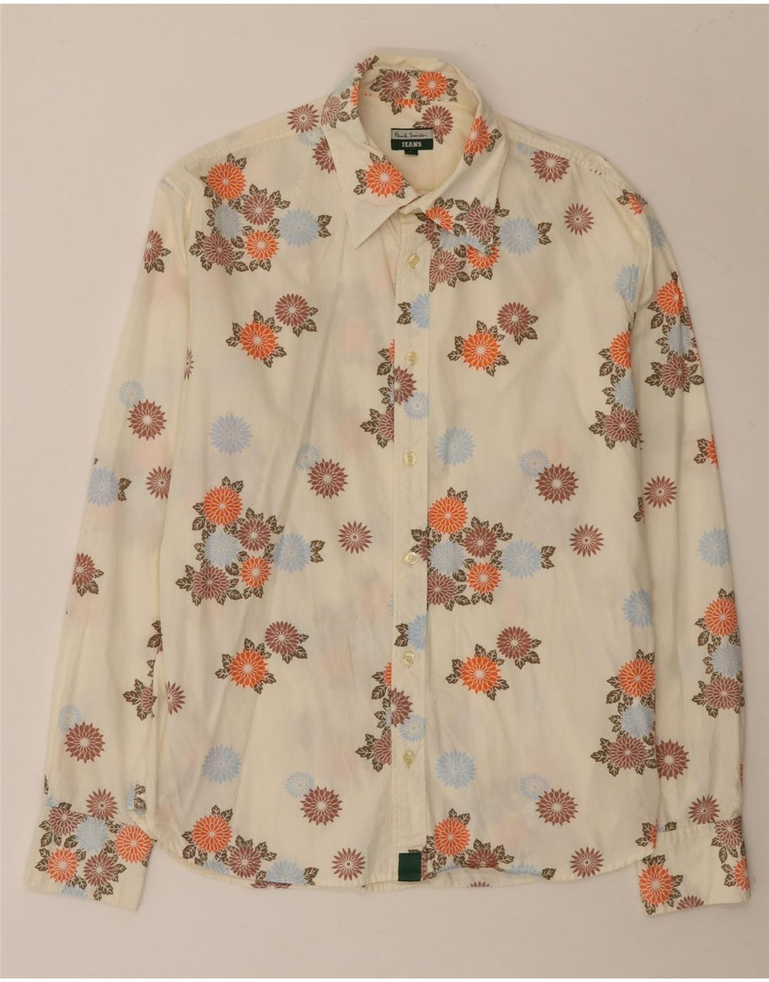 Paul Smith Mens Shirt Large Off White Floral Cotton