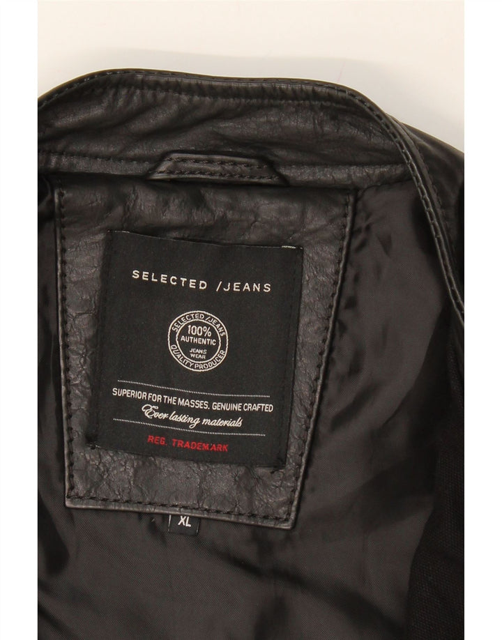SELECTED Womens Bomber Leather Jacket UK 18 XL Black Leather Vintage Selected and Second-Hand Selected from Messina Hembry 