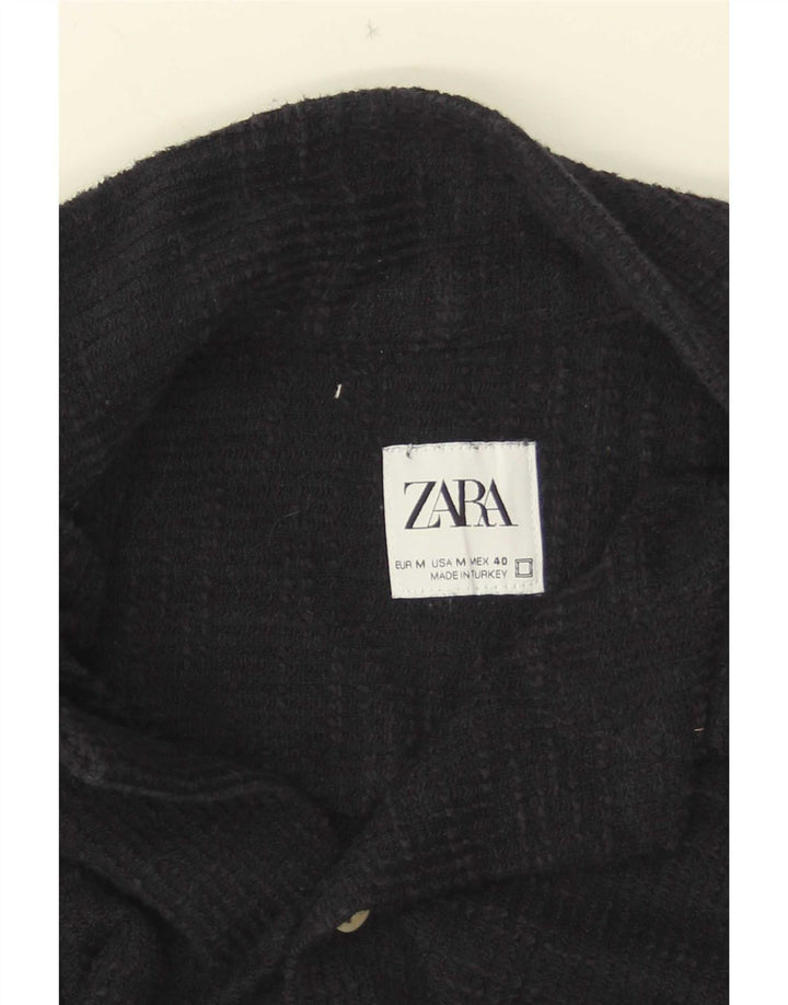 Zara Womens Short Sleeve Shirt Medium Navy Blue