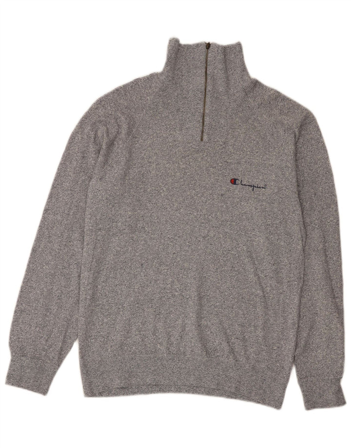 Champion Sweat-Shirt Col Zippé Homme Gris Moyen Moucheté Coton