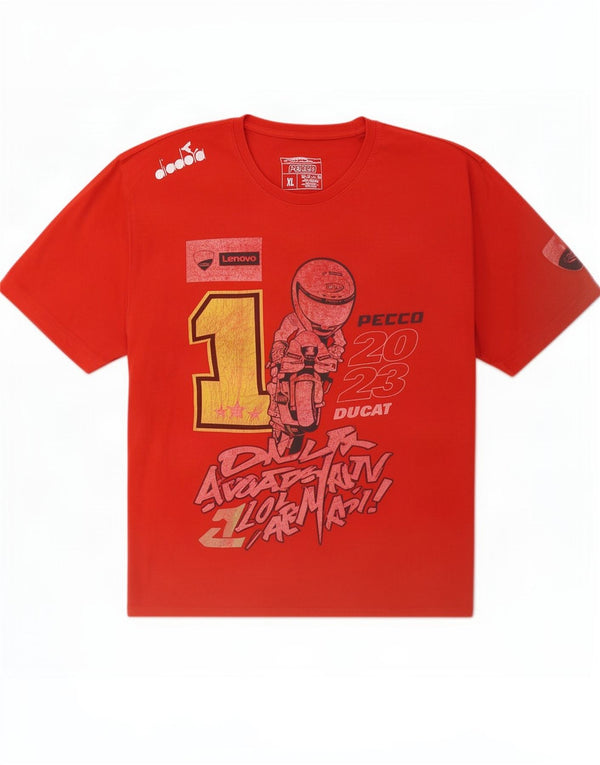Ducati Dame Grafisk T-Shirt Top UK 18 XL Rød Bomuld