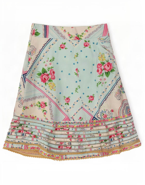 Saia feminina Whistles A-Line UK 16 grande W34 azul floral