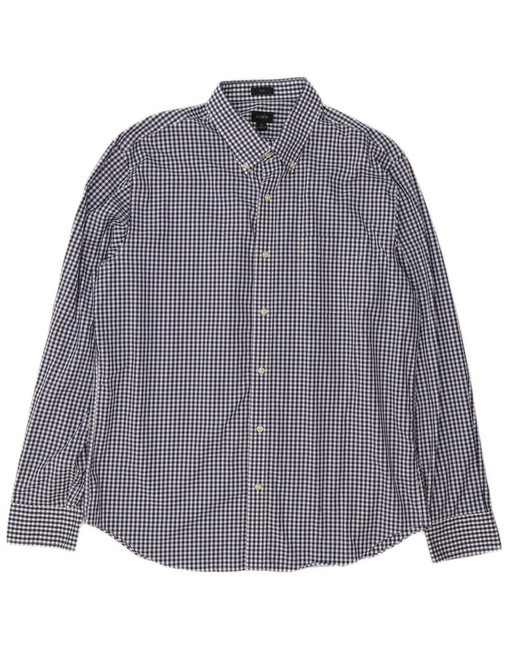 J. Crew Mens Slim Shirt XL Navy Blue Gingham Cotton