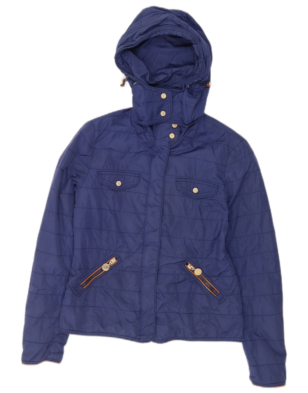 Massimo Dutti Damen Steppjacke mit Kapuze, EU 36, kleines blaues Nylon