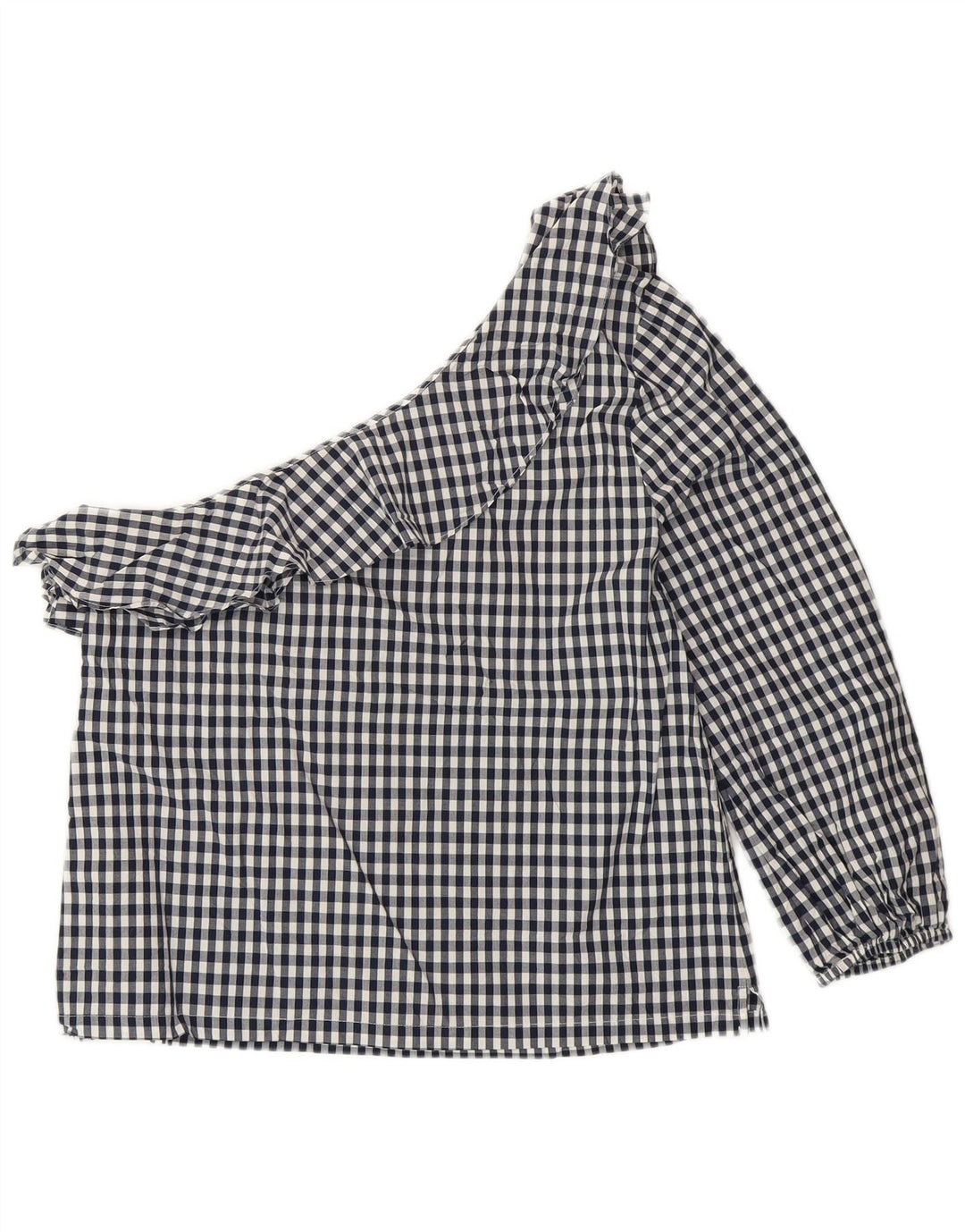 J. CREW Womens One Shoulder Top US 8 Medium Navy Blue Gingham Cotton