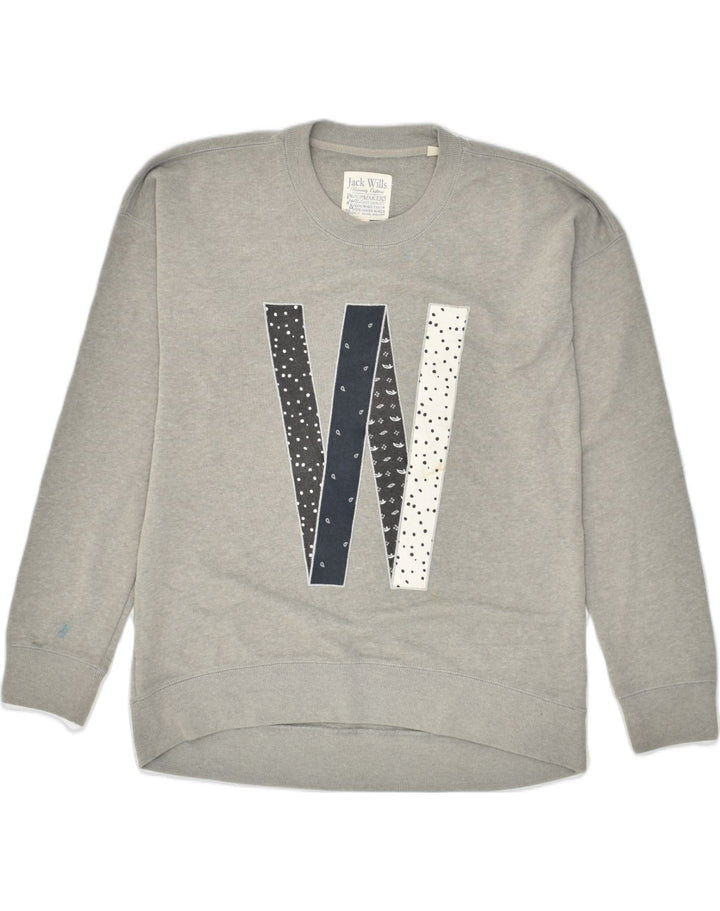 JACK WILLS Womens Oversized Graphic Sweatshirt Jumper UK 10 Small  Grey | Vintage Jack Wills | Thrift | Second-Hand Jack Wills | Used Clothing | Messina Hembry 