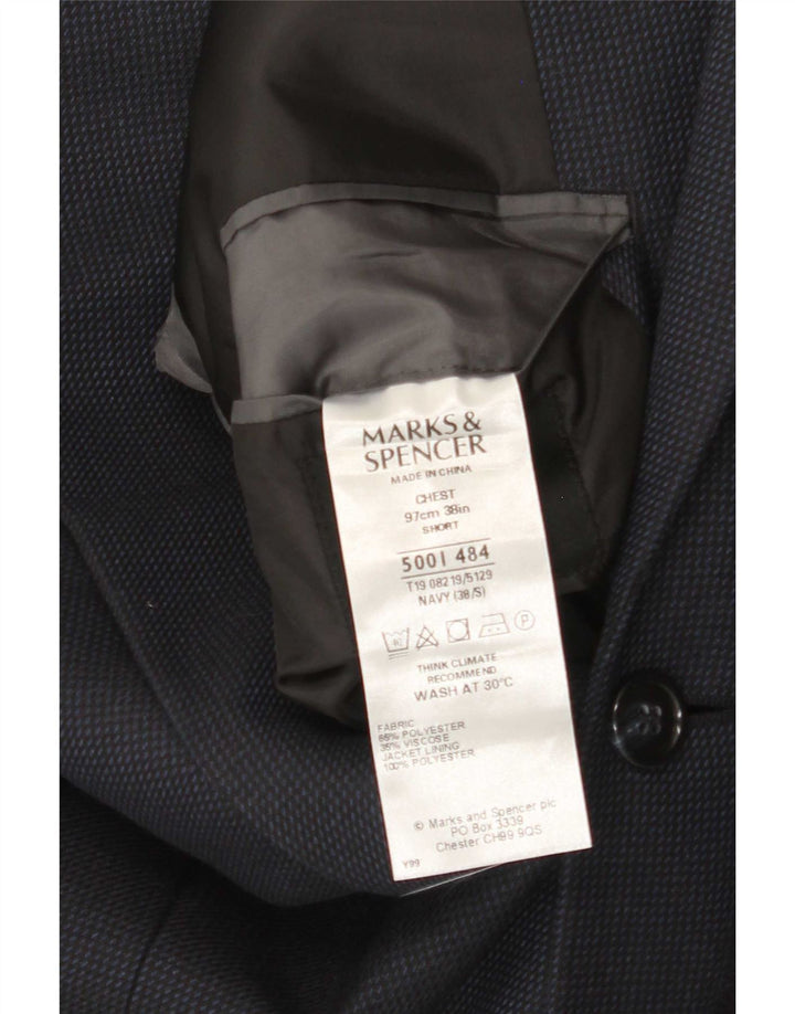 Marks & Spencer Kort blazerjakke til mænd UK 38 Medium Navy Blue Houndstooth