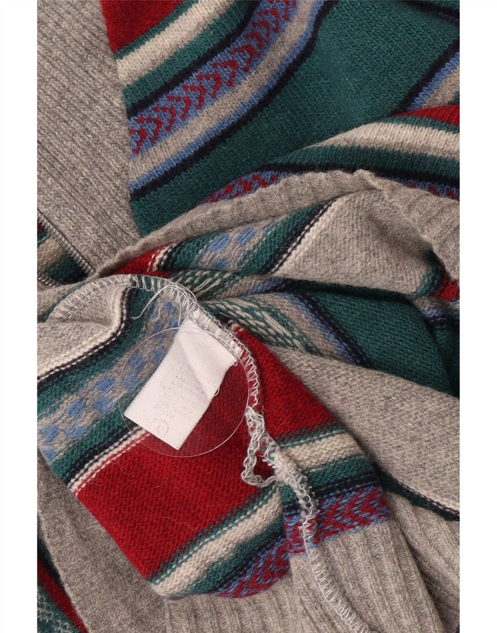 Vintage herre lynlås-hals sweater stor flerfarvet stribet lammeuld