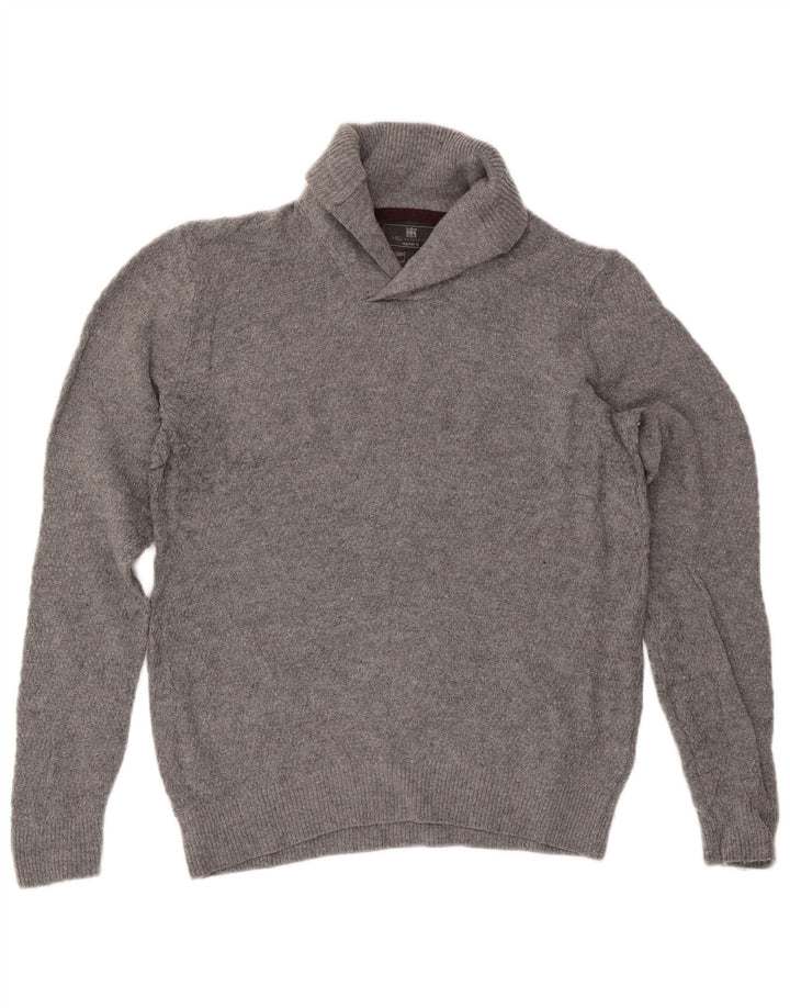 Marks & Spencer Mens Regular Fit Shawl Neck Jumper Sweater Medium Grey Wool
