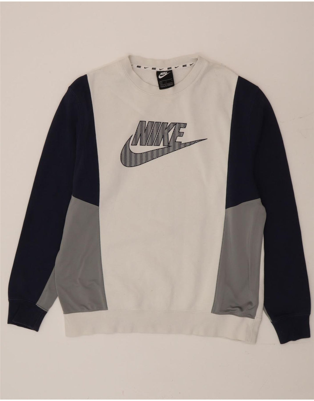 Nike Mens Graphic Sweatshirt Jumper Large White Colourblock Cotton