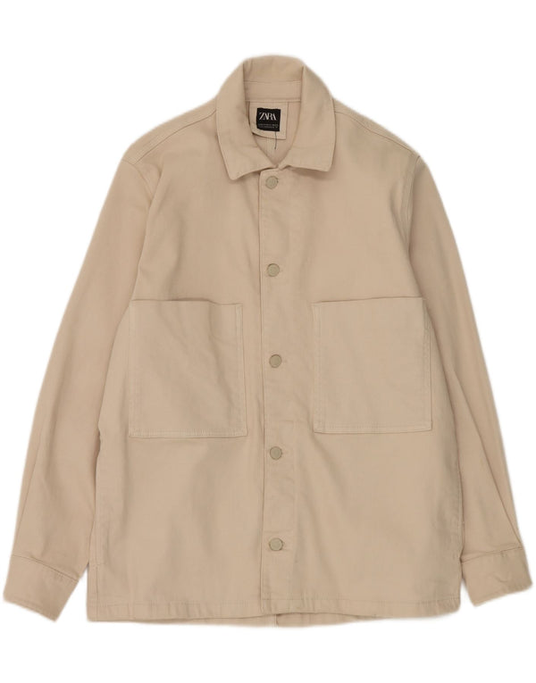 Zara Mens Utility Jacket UK 38 Medium Beige Cotton