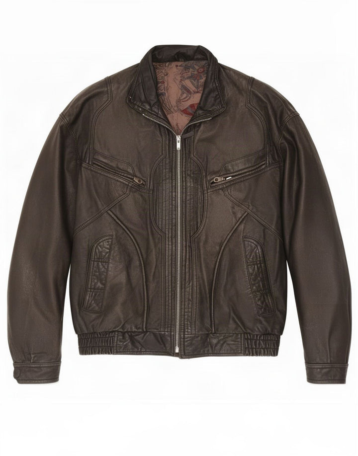 Vintage Herren Lederjacke IT 56 3XL Schwarz