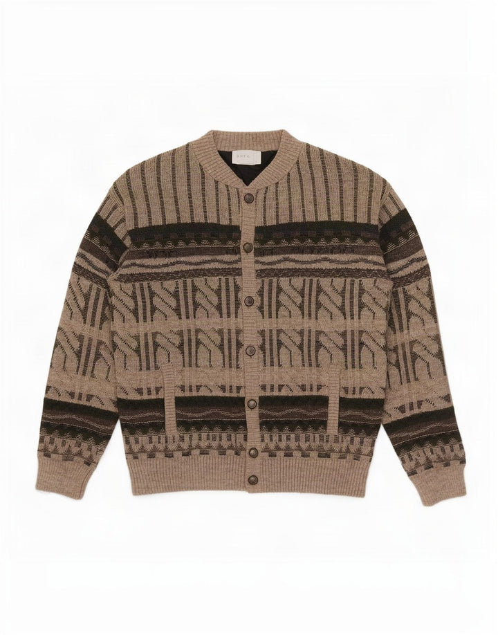 Vintage Mens Cardigan Sweater IT 52 Large Brown Geometric Wool