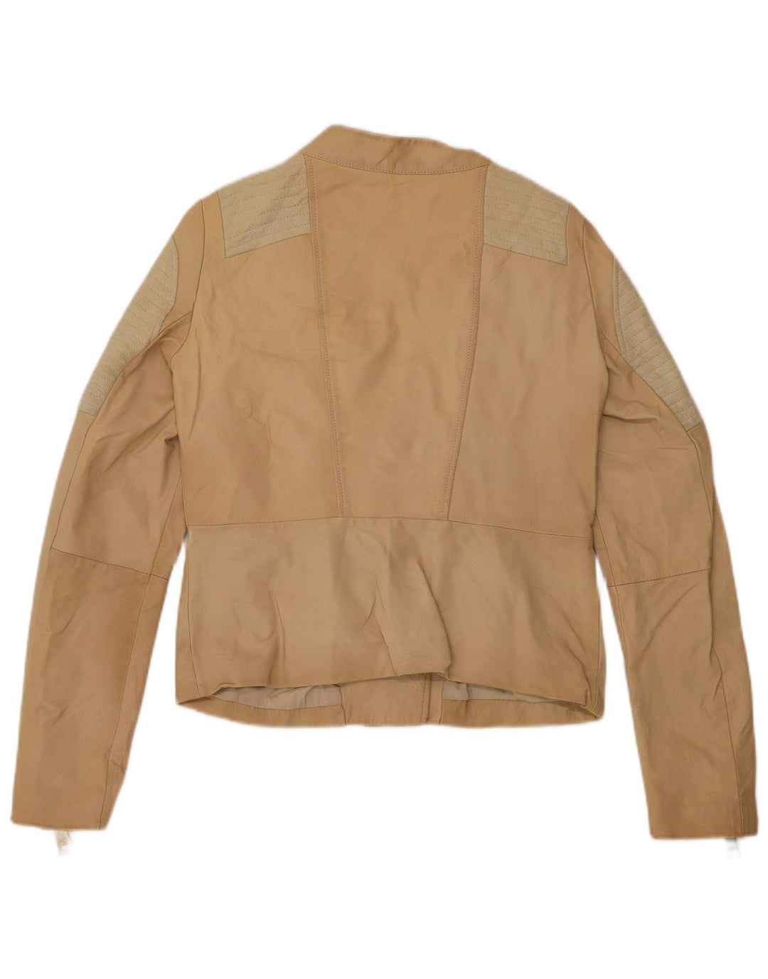 Liu Jo Womens Crop Biker Jacket IT 42 Medium Beige Colourblock Læder