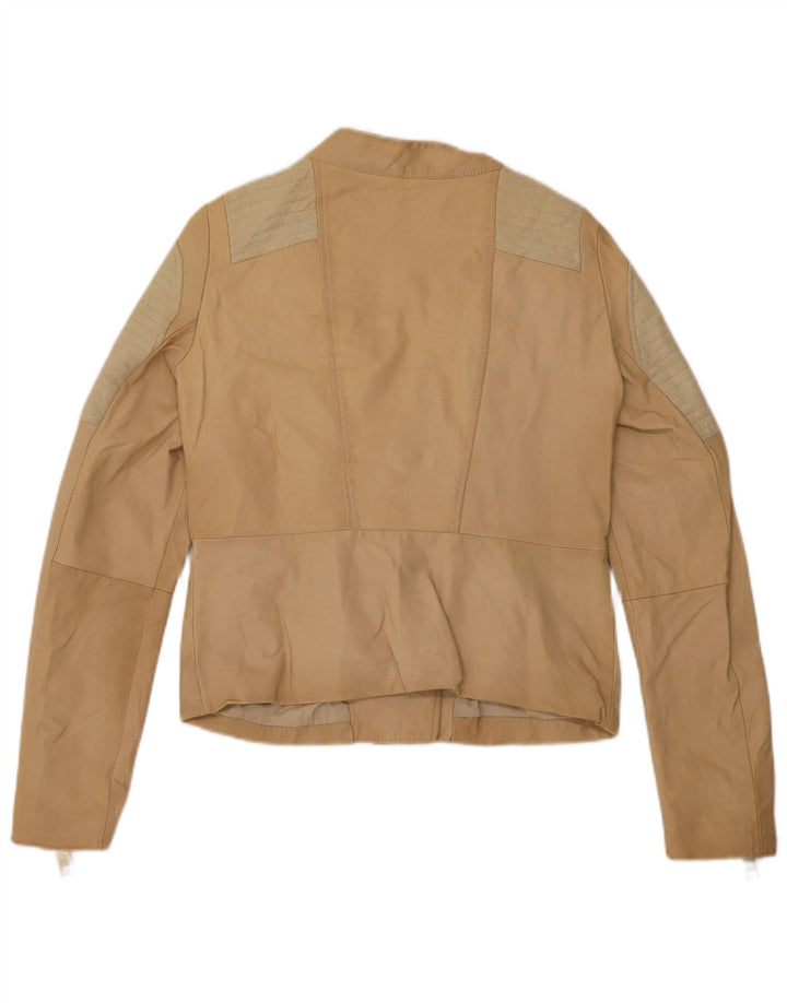 Liu Jo Womens Crop Biker Jacket IT 42 Medium Beige Colourblock Læder