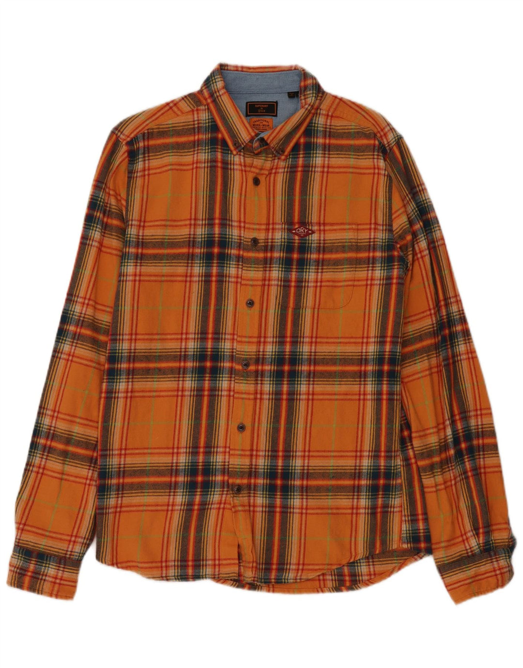 Męska koszula flanelowa Superdry, bawełniana w średnią pomarańczową kratę
