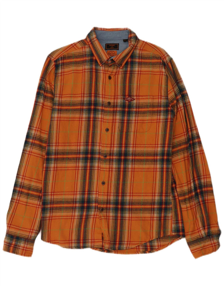 Męska koszula flanelowa Superdry, bawełniana w średnią pomarańczową kratę