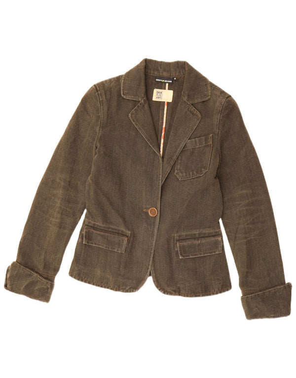 Dkny Damen 1-Knopf-Blazer-Jacke, UK 12, mittlere Khaki-Baumwolle