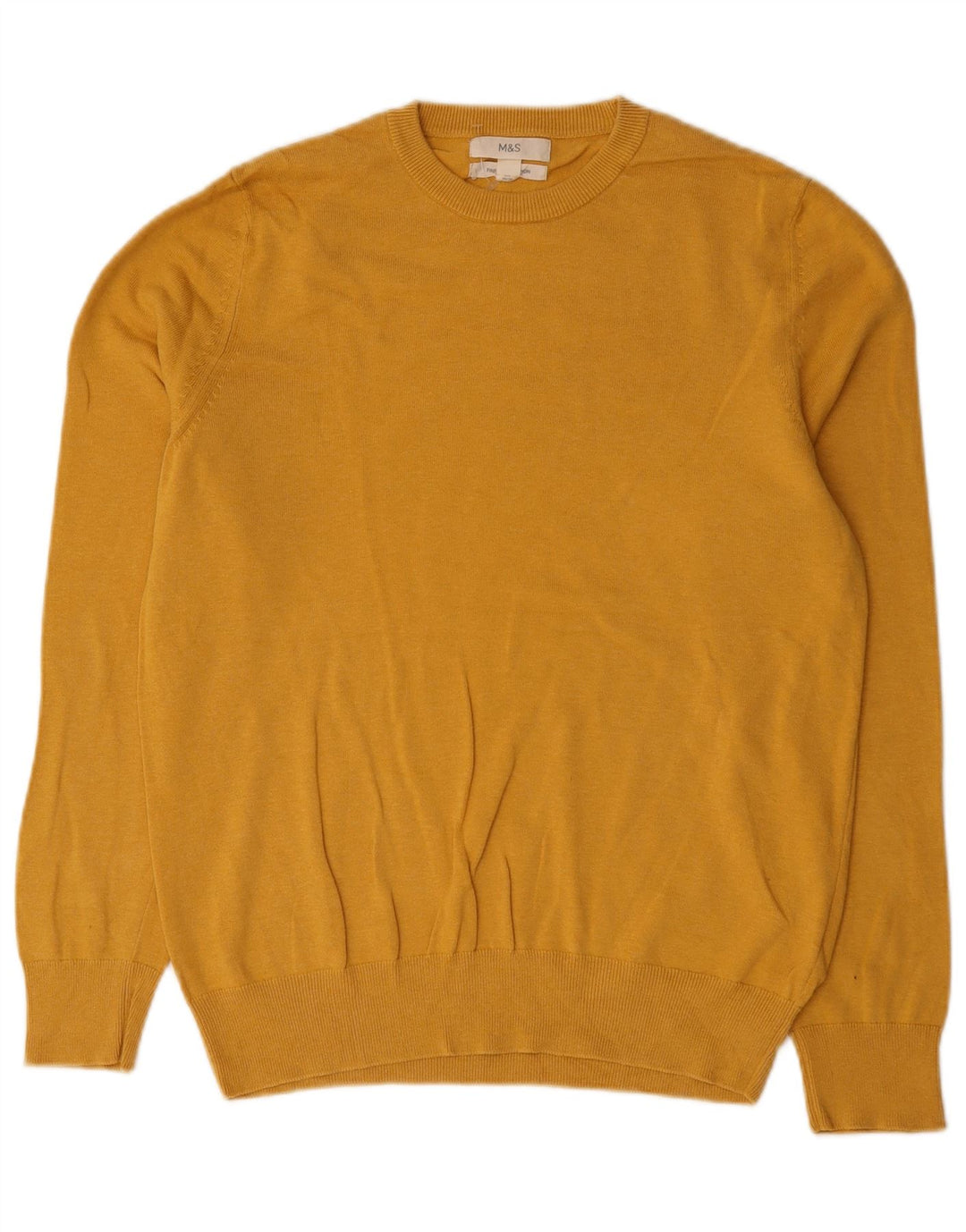 Marks & Spencer Mens Crew Neck Jumper Sweater Medium Yellow Cotton