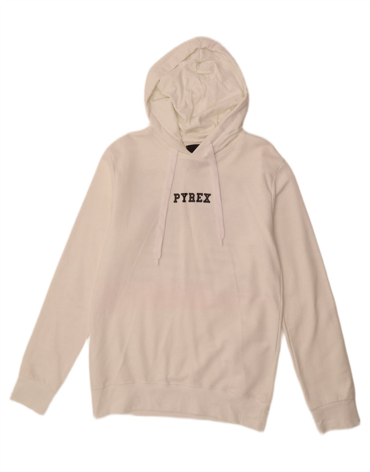 PYREX Mens Graphic Hoodie Jumper Small White Cotton Vintage Pyrex and Second-Hand Pyrex from Messina Hembry 