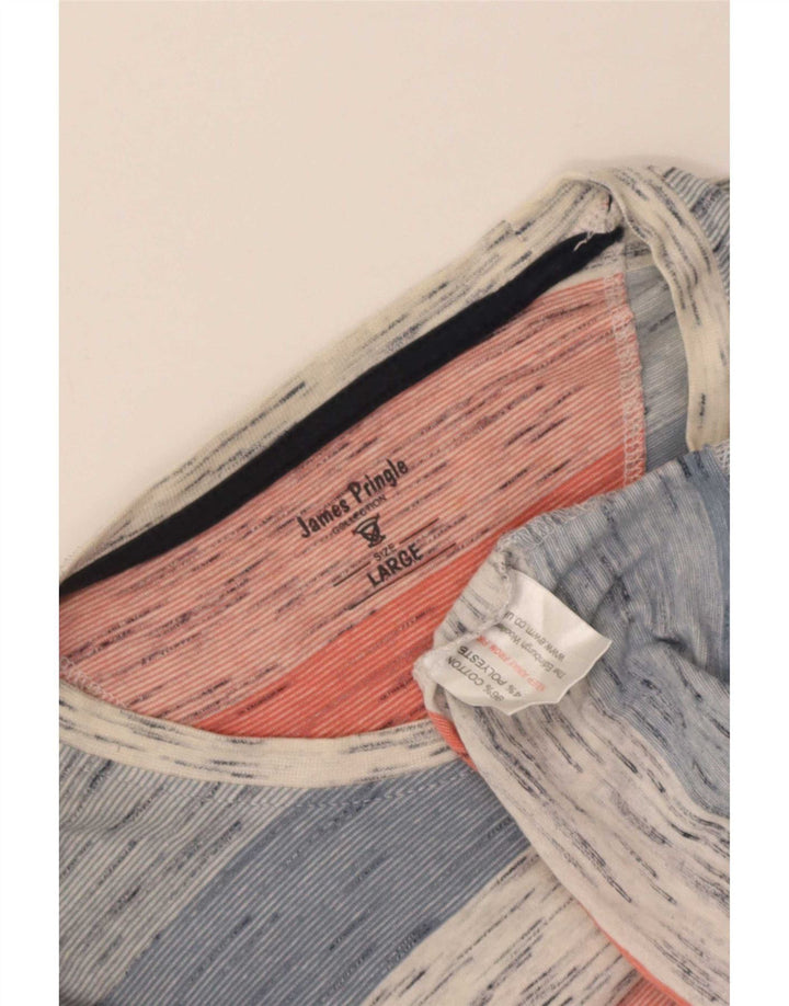 James Pringle Mens T-Shirt Top Large Multicoloured Striped Cotton