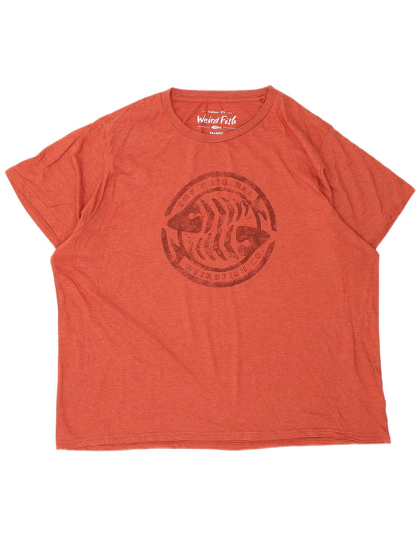 Weird Fish Herre Grafisk T-Shirt Top 5XL Orange Bomuld