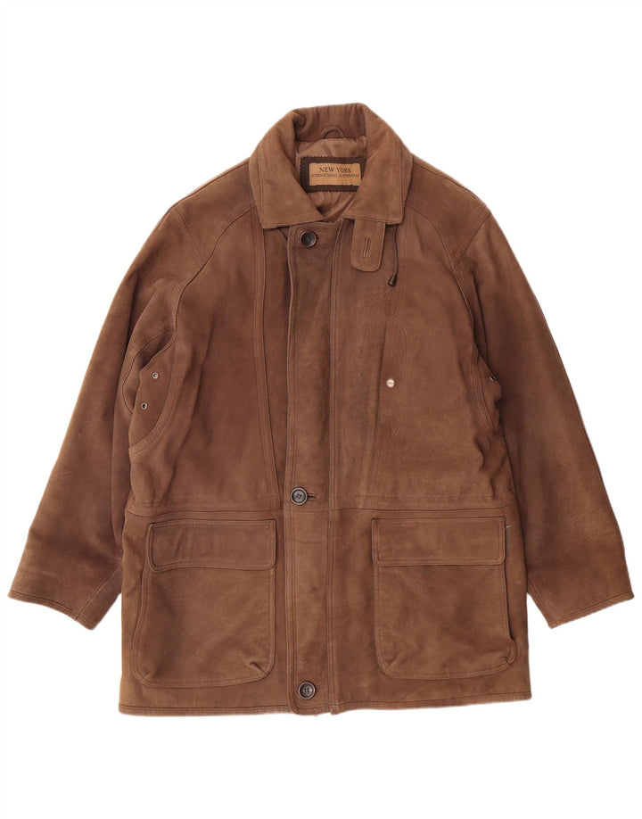 VINTAGE Mens Leather Coat EU 48 Medium Brown Leather