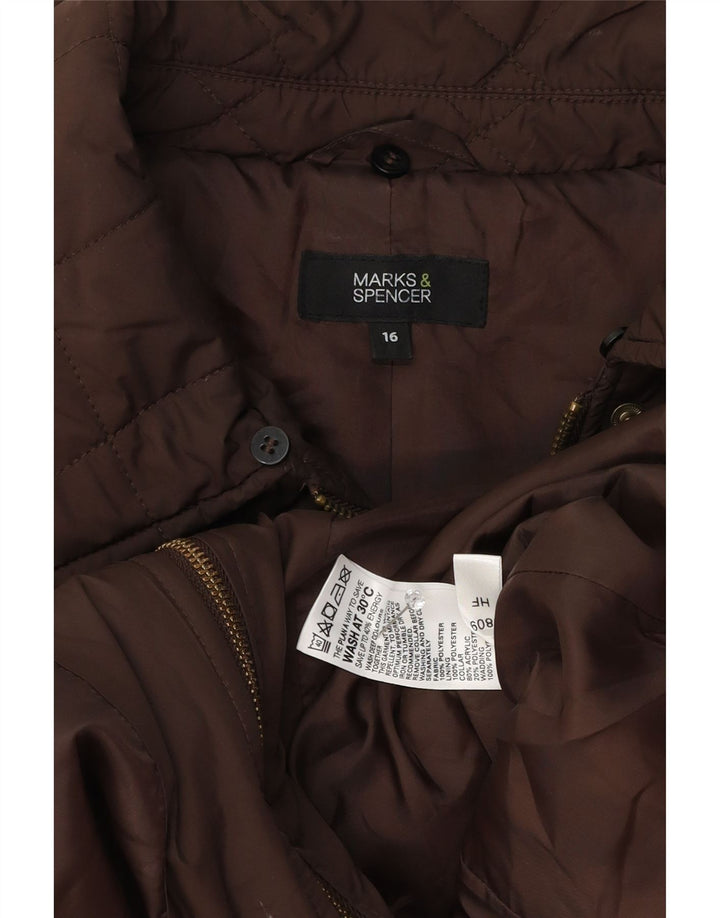Marks & Spencer Womens Quilted Jacket UK 16 Large Brown Polyester