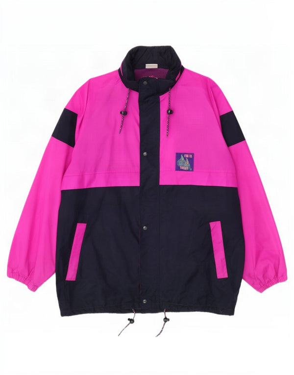 Vintage hombres chaqueta de lluvia con capucha Reino Unido 42 XL rosa colorblock poliamida