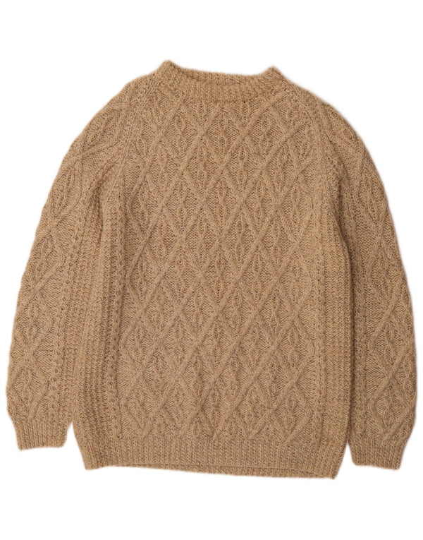 Vintage męski sweter z okrągłym dekoltem, średnio beżowy, geometryczny
