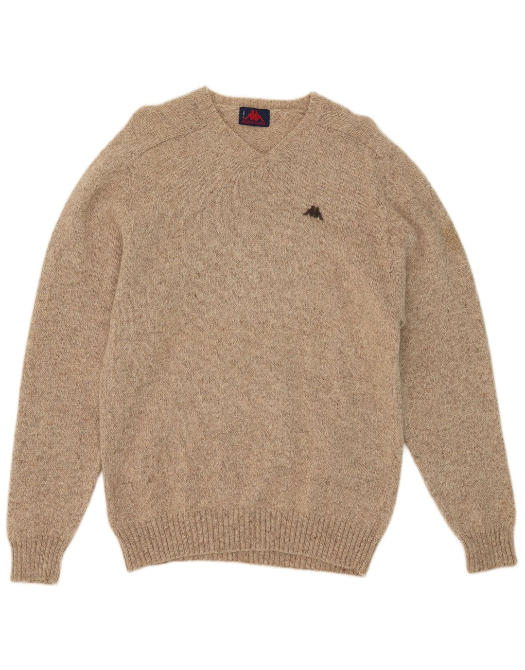 Kappa Mens V-Neck Jumper Sweater Large Beige Flecked Wool