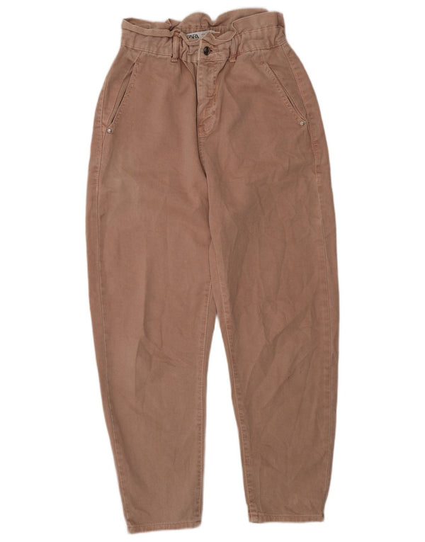 Zara Womens High Waist Tapered Chino Trousers EU 36 XS W26 L26 Pink Cotton