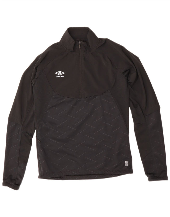 UMBRO Mens Zip Neck Pullover Tracksuit Top Small Black Geometric Polyester Vintage Umbro and Second-Hand Umbro from Messina Hembry 