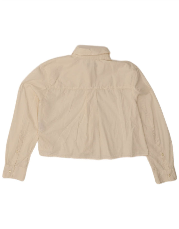 Benetton Womens Oversized Crop Shirt UK 14 Medium Beige Cotton