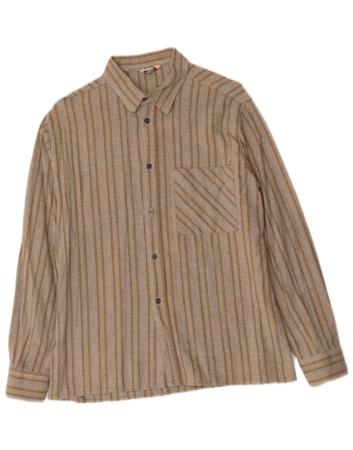 AGATEX Mens Flannel Shirt Size 40 Medium Grey Pinstripe Cotton