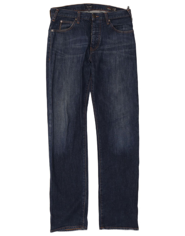 Armani Mens Regular Fit Straight Jeans W30 L32 Azul Marinho Algodão