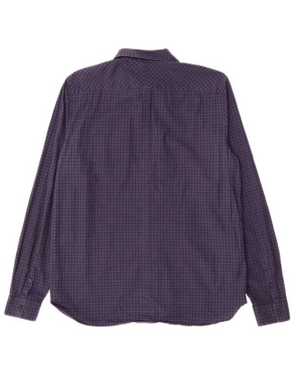 FRED PERRY Mens Shirt Large Navy Blue Gingham Cotton