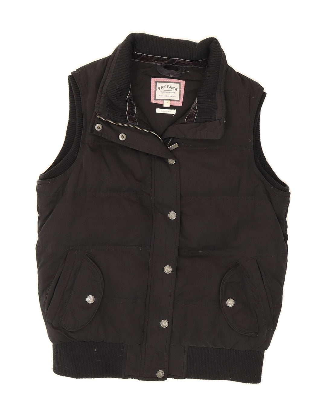 FAT FACE Womens Padded Gilet UK 10 Small Black Polyester Vintage Fat Face and Second-Hand Fat Face from Messina Hembry 