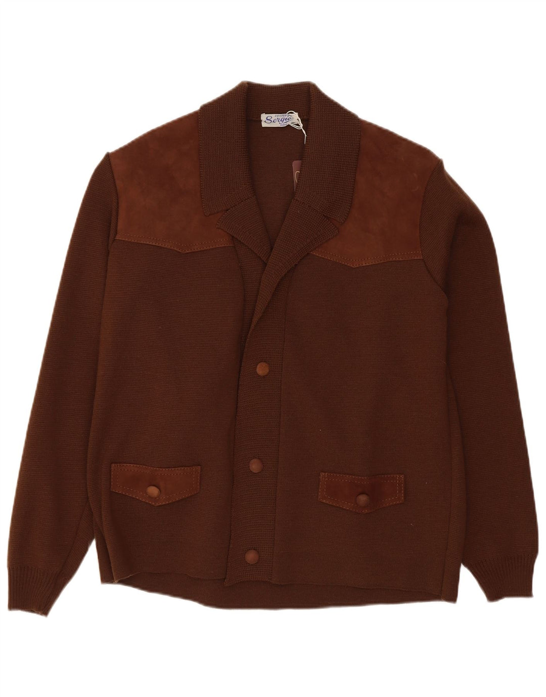 vintage Mens Cardigan Pull Petit Brun