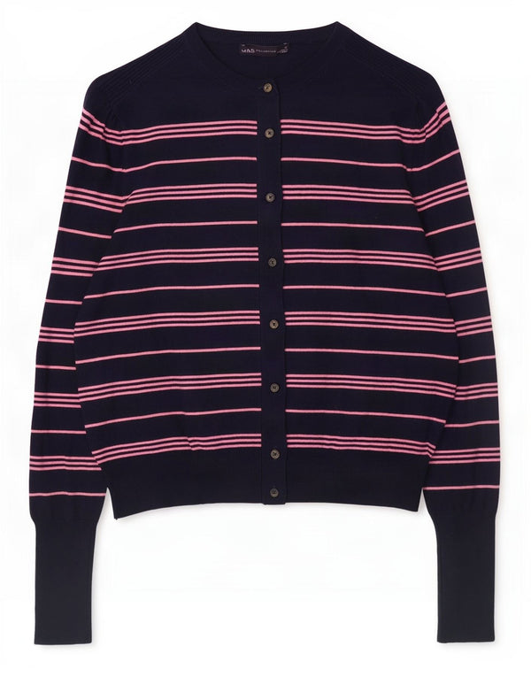 Marks & Spencer Γυναικείο πουλόβερ Crop Cardigan UK 12 Medium Navy Blue ριγέ