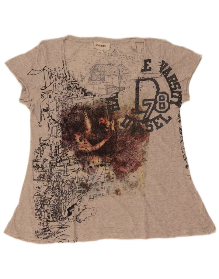 Diesel Womens Graphic T-Shirt Top UK 12 Medium Grey Flecked