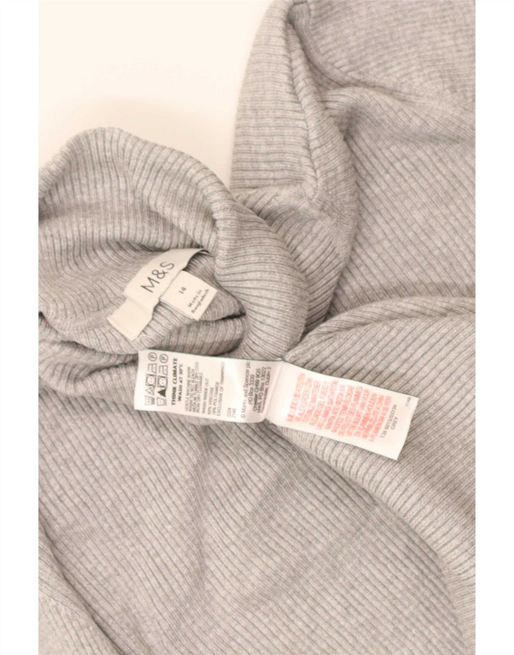 Marks & Spencer Dame Rullehals Sweater UK 14 Medium Grey Viscose