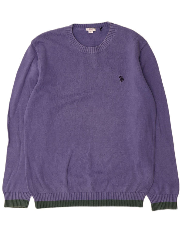 Polo Assn. Maglione maglione girocollo da uomo XL in cotone color block viola
