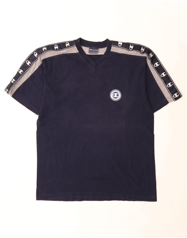 Camiseta masculina estampada Champion grande algodão colorblock azul marinho