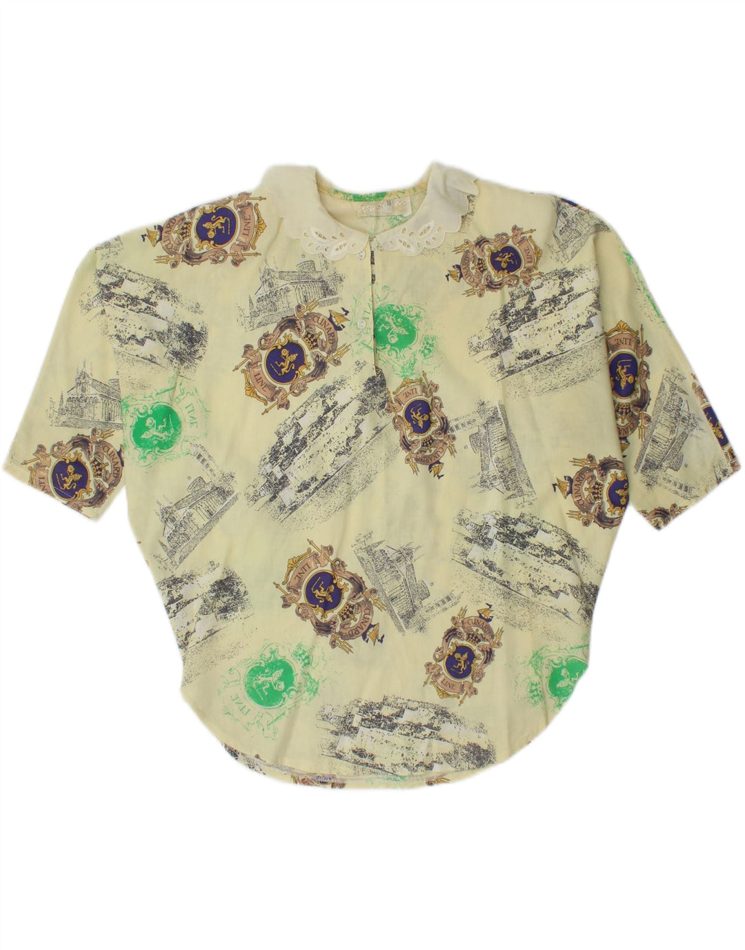 VINTAGE Womens Overshirt Abstract Pattern Blouse Top UK 10 Small Yellow